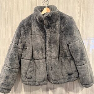 New Look Charcoal Faux Fur Coat